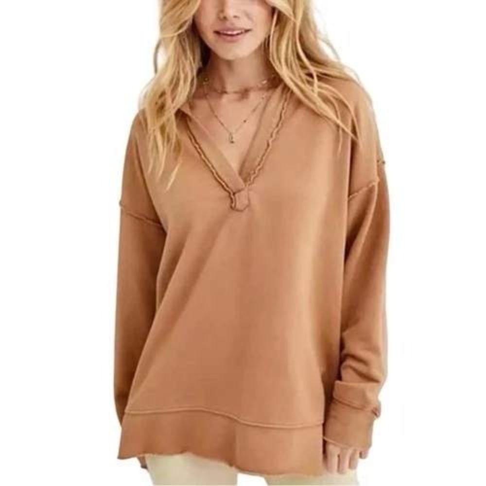 American Eagle‎ Aerie Tan V Neck Oversided Sweatshirt M